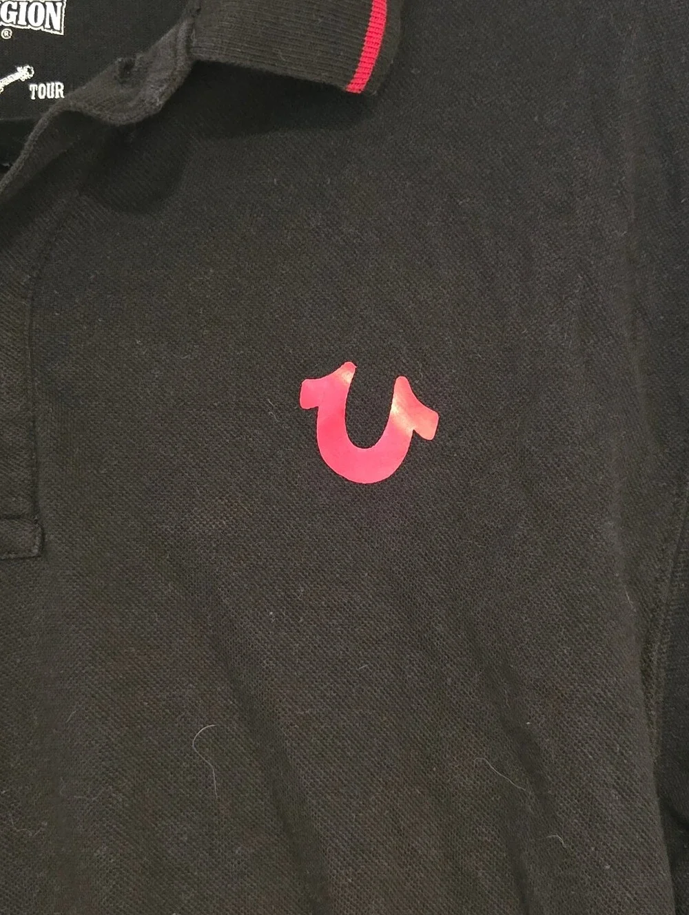 True Religion Black Polo with Red Trim and Logo